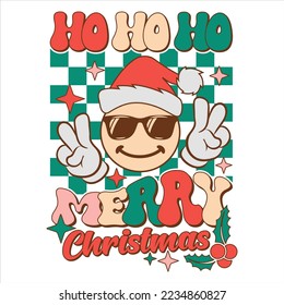 Ho Ho Ho Merry Christmas design with smiley face and checkered background for Christmas celebration