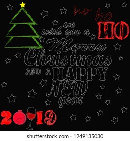 Ho ho ho Merry Christmas and Happy New Year.Holiday scene with Christmas tree,Christmas ball and decoration.Happy Holidays.
