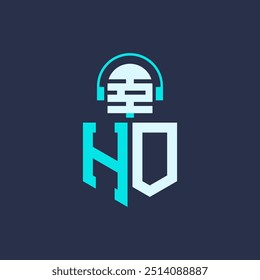 HO Microphone Logo Design for Audio, Music, and Podcast Branding - Letter HO Logo Professional Vector Illustration for Creative Industries