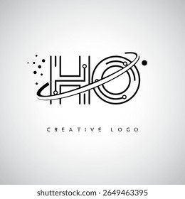 HO Orbit Monogram Logo – Futuristic Minimal Letter mark with Circular Line Art, Tech-Inspired Dots and Space Motion Concept for Modern Branding Identity