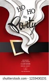 Ho ho ho party with abstract Santa's beard ans belt. Vector illustration