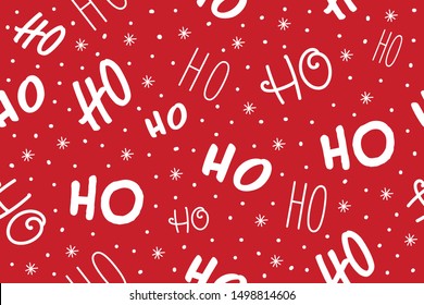 Ho ho ho pattern, Santa Claus laugh. Seamless texture pattern red background.