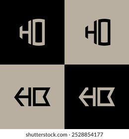 Polígono HO, círculo, hexágono, logotipo de letra simples e plana definido em uma prancheta. Logotipo minimalista e clássico HO.
