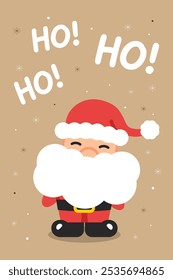 Ho Ho Ho" Postcard featuring Santa Claus. Merry Christmas and Happy New Year. Kraft paper. Vector illustration.