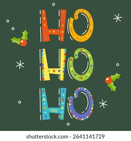 Ho Ho Ho Postcard. Merry Christmas and Happy New Year. Vector Illustration
