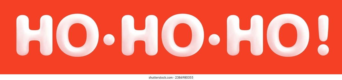 Ho Ho Ho ! Quote. Modern white glossy 3D lettering text phrase on red background. Trandy Logo for print and advertising. Santa Claus, Christmas, Xmas, New Year design. Cartoon 3d vector illustration