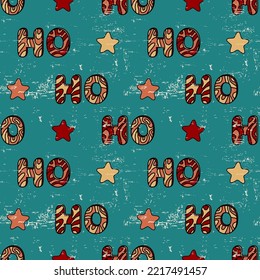 Ho ho ho retro pattern. Funny christmas background for gift wrapping. Lettering and stars. Santa Claus laugh.