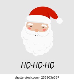 Ho Ho Ho Santa Claus in flat style. Vector illustration isolated for festive designs of banners, covers, advertisements, greeting cards. Concept of Christmas and New Year