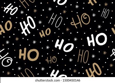 Ho ho ho Santa Claus laugh. Seamless texture pattern black background.