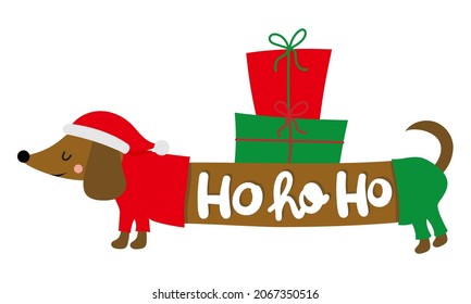 Ho Ho Ho (Santa Claus laughing) - Doodle dog for Christmas. Hand drawn lettering for Xmas greeting cards, invitation. Good for t-shirt, mug, gift, printing press. Adorable dachshund Santa.