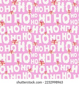  Ho ho ho Santa Claus laughter seamless pattern for wrapping paper, card, gift packaging or fabric design. Pink Christmas repeat background.