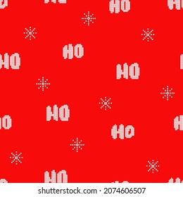 Ho ho ho text and showflakes seamless pattern. Christmas background. Winter holidays pixled ornament. Design for wrapping paper, fabric, backdrop.