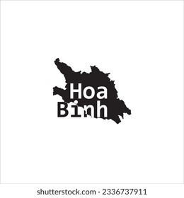 Mapa de Hoa Binh y diseño de letras negras sobre fondo blanco