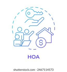 HOA blue gradient concept icon. Management services, neighborhood administration. Round shape line illustration. Abstract idea. Graphic design. Easy to use in infographic, presentation