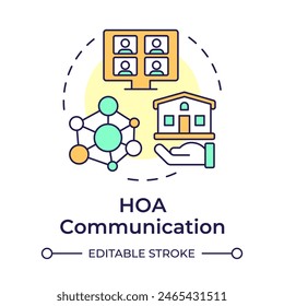 HOA communication multi color concept icon. Property management, association networking. Round shape line illustration. Abstract idea. Graphic design. Easy to use in infographic, presentation