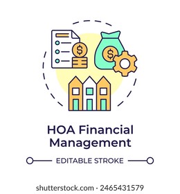 HOA financial management multi color concept icon. Administrative support, service. Round shape line illustration. Abstract idea. Graphic design. Easy to use in infographic, presentation