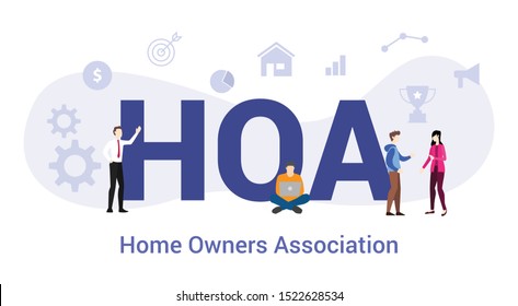 Hoa Home Owners Association Concept With Big Word Or Text And Team People With Modern Flat Style - Vector
