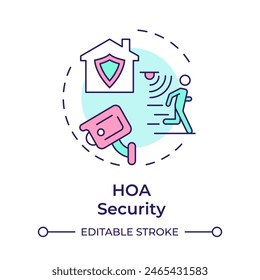 HOA security multi color concept icon. Surveillance system, public safety. Violation tracking. Round shape line illustration. Abstract idea. Graphic design. Easy to use in infographic, presentation