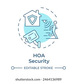 HOA Sicherheit weiches blaues Konzept Symbol. Überwachungssystem, öffentliche Sicherheit. Verfolgung von Verstößen. Darstellung der runden Formlinie. Abstrakte Idee. Grafikdesign. Einfache Verwendung in Infografik, Präsentation
