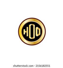 hoa Three letter logo design with gold color circle