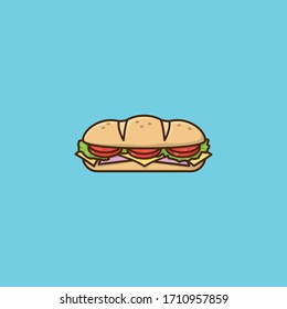 Hoagie Or Sub With Tomato, Lettuce, Ham, And Cheese Vector Illustration For Hoagie Day On May 5th. Take-away Food Color Symbol.