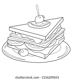 Hoagie Or Sub With Tomato, Lettuce, Ham, And Cheese Vector Line Icon. Take-away Food Outline Symbol.