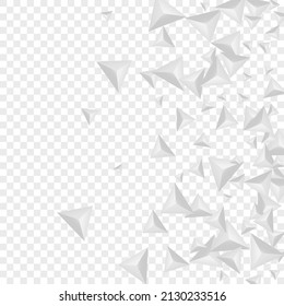 Hoar Crystal Background Transparent Vector. Element Classic Template. Gray Graphic Card. Triangle Shatter. Greyscale Polygon Texture.