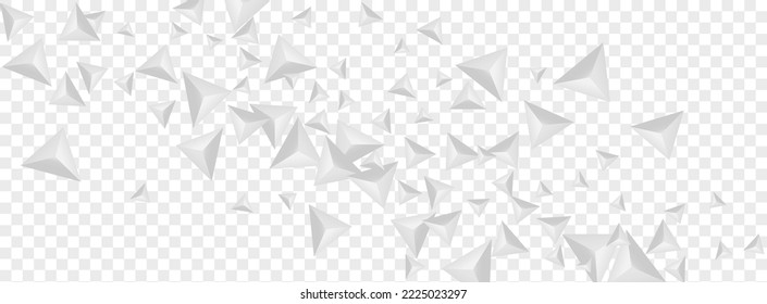Hoar Crystal Background Transparent Vector. Triangular Futuristic Tile. Grizzly Classic Template. Fractal Beauty. Silver Element Illustration.