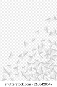 Hoar Fractal Background Transparent Vector. Shard Realistic Illustration. Greyscale Style Template. Polygon Render. Silver Pyramid Design.