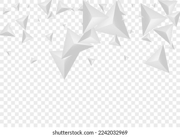Hoar Fractal Background Transparent Vector. Triangular Technology Texture. Gray Render Card. Crystal Creative. Silver Shard Illustration.