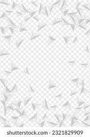 Hoar Origami Background Transparent Vector. Element Creative Banner. Gray Geometric Card. Fractal Abstract. Silver Pyramid Backdrop.