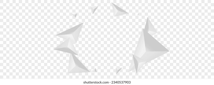 Hoar Origami Background Transparent Vector. Shard Simple Design. Silver Volume Illustration. Pyramid Idea. Gray Polygon Card.