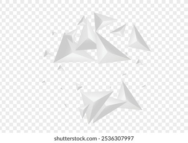 Hoar Origami Background Transparent Vector. Crystal Shatter Card. Silver Realistic Design. Shard Futuristic. Gray Pyramid Tile.