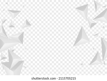 Hoar Polygon Background Transparent Vector. Fractal Blank Texture. Gray Creative Card. Shard Geometric. Silver Triangular Template.