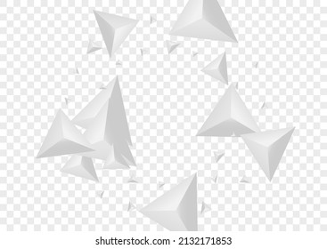 Hoar Shard Background Transparent Vector. Polygon Geometric Tile. Silver Light Design. Pyramid Luxury. Gray Triangular Card.