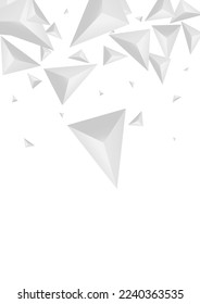 Hoar Shard Background White Vector. Triangular Geometry Banner. Greyscale Modern Tile. Origami Shadow. Gray Crystal Template.
