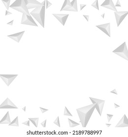 Hoar Triangular Background White Vector. Crystal Clean Template. Greyscale Concept Texture. Pyramid Graphic. Grizzly Origami Banner.