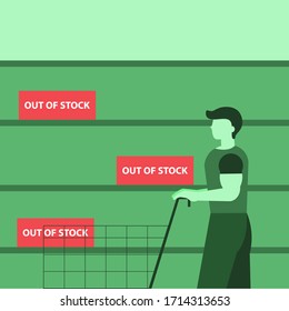 Hoarding food flat vector illustration.Disease Covid 19.Out of stock