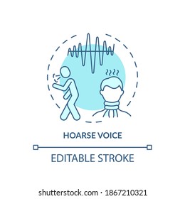 Hoarse voice concept icon. Sore throat symptom idea thin line illustration. Breathy, raspy sound. Scratchy throat. Dysphonia and hoarseness. Vector isolated outline RGB color drawing. Editable stroke