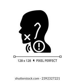 Hoarseness black glyph icon. Voice changing problem. Throat disease treatment. Medical service and examination. Silhouette symbol on white space. Solid pictogram. Vector isolated illustration