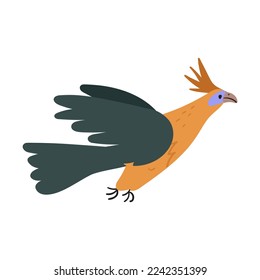 Hoatzin flying. Hand drawn flat vector illustration on white background. 