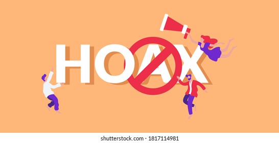 Hoax and fake illustration. Fraudulent information warning misinformation message propaganda victory and dissemination of deliberately false advertising to which must be treated with vector caution.