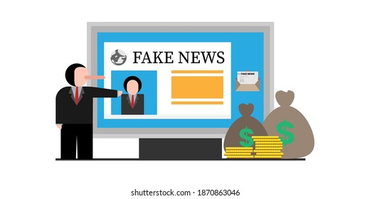 Hoax fake news concept with character. Disinformation or hoaxes spread via online social media or fake news websites. Modern flat style for landing page, mobile app, poster, flayer, hero images.