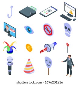 Hoax icons set. Isometric set of hoax vector icons for web design isolated on white background