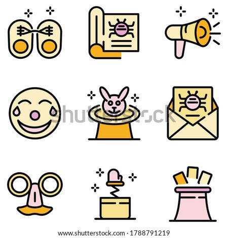 Hoax icons set. Outline set of hoax vector icons thin line color flat on white