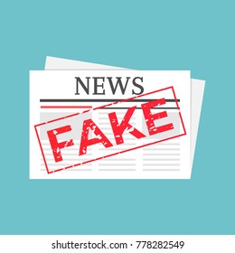 Hoax marked newspaper. Fake news stamped illustration
