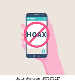 hoax news spread using group chat messaging app smart phone on hands vector