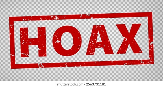 Hoax stamp design on transparent background.  Grunge rubber stamp with word Hoax in red. Flat design. Vector illustration EPS10. 