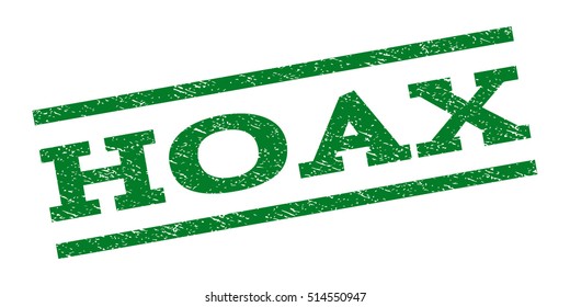 Hoax watermark stamp. Text caption between parallel lines with grunge design style. Rubber seal stamp with scratched texture. Vector green color ink imprint on a white background.