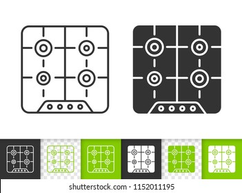 Hob black linear and silhouette icons. Thin line sign of stove. Kitchen Cooker outline pictogram isolated on white, transparent background. Kitchen ware vector icon shape. Hob simple symbol closeup